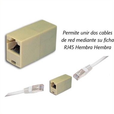 Adaptador unión RJ45 hembra a hembra para extender cables de red - Tecnopura