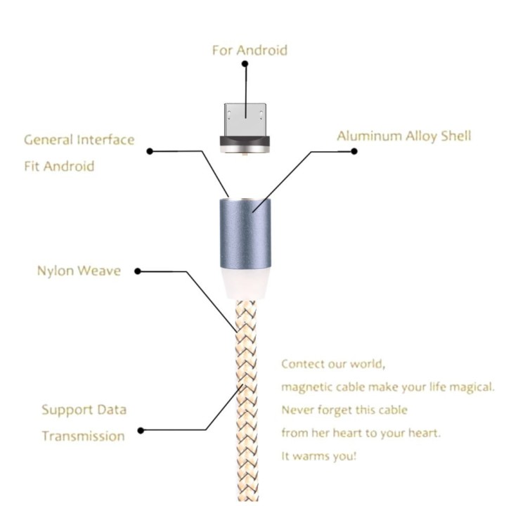 Cable Magnetico Micro USB a USB para Celulares y Tablet