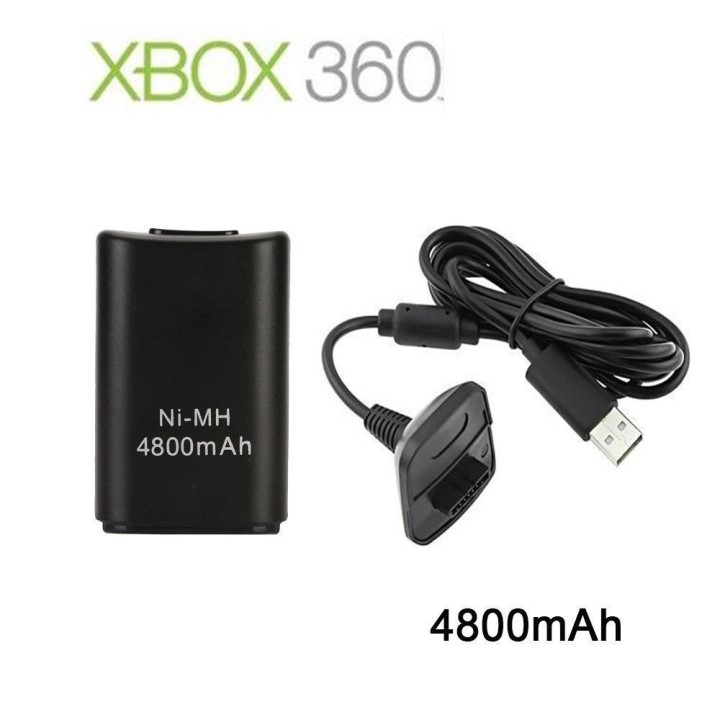 Bateria Recargable para Controles Inalambricos Xbox 360 4,800mAh + Cable USB para Cargar