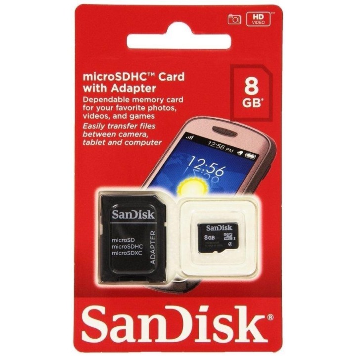 Memoria MicroSD SanDisk de  8 GB + Adaptador SD