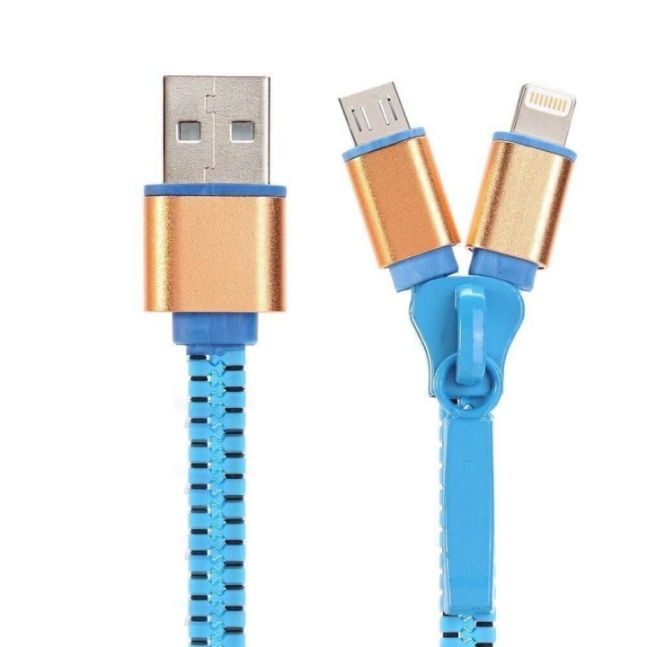 Cable de carga con cremallera 2-en-1 Lightning Micro USB