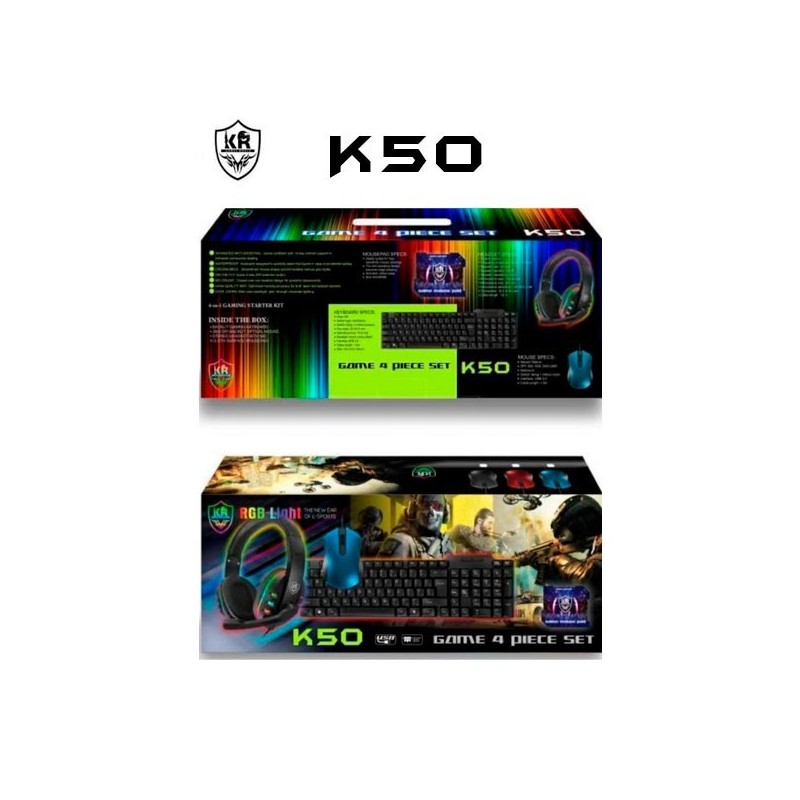 Combo Gamer Kit 4 Piezas Teclado + Mouse + Audífonos + Pad Mouse K50