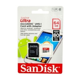 Memoria MicroSD SanDisk  de  64 GB Clase 10 + Adaptador SD