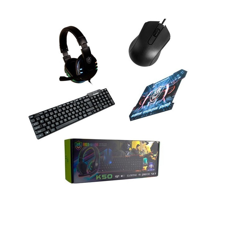 Combo Gamer Kit 4 Piezas Teclado + Mouse + Audífonos + Pad Mouse K50